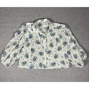 Zara Printed Floral Mesh Blouse Top Ballon Sleeve Sheer Size Medium